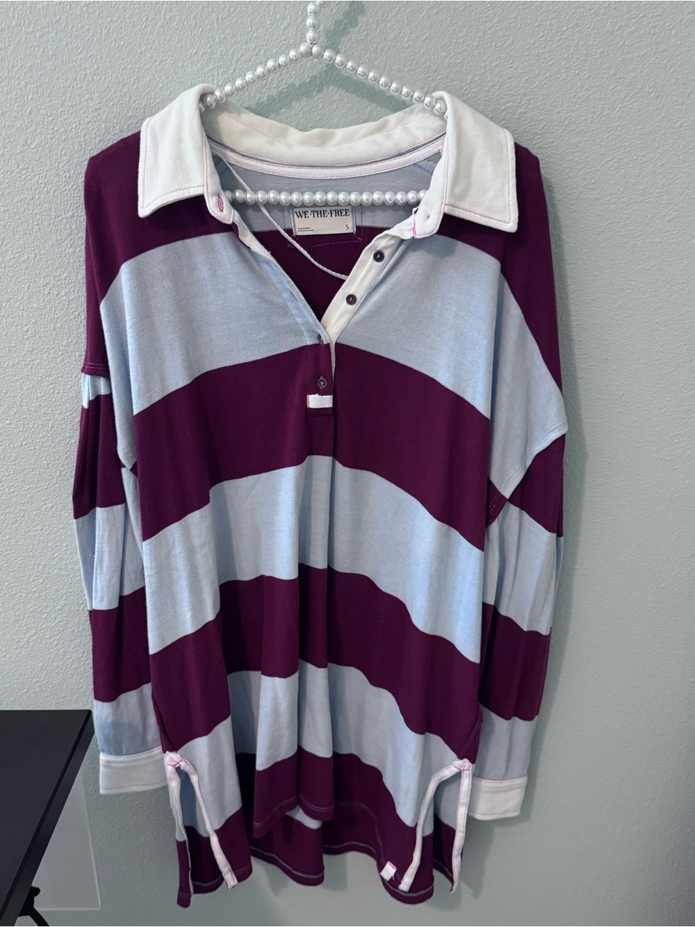 We The Free Striped Rugby Polo - Light Blue & Red (Deep)